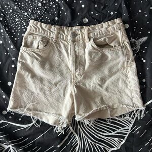 Zara Cream Jean Shorts with Frayed Hem